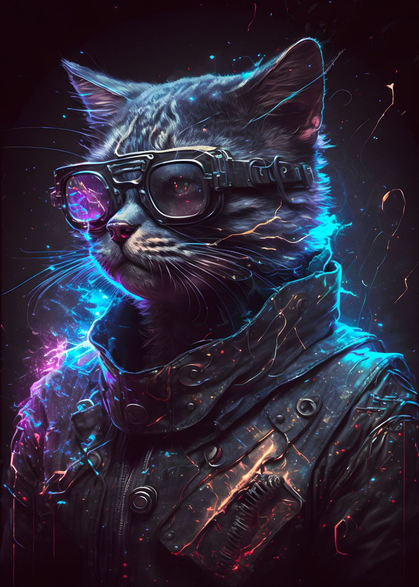 'Cyberpunk human cat 2' Poster, picture, metal print, paint by Elz art ...