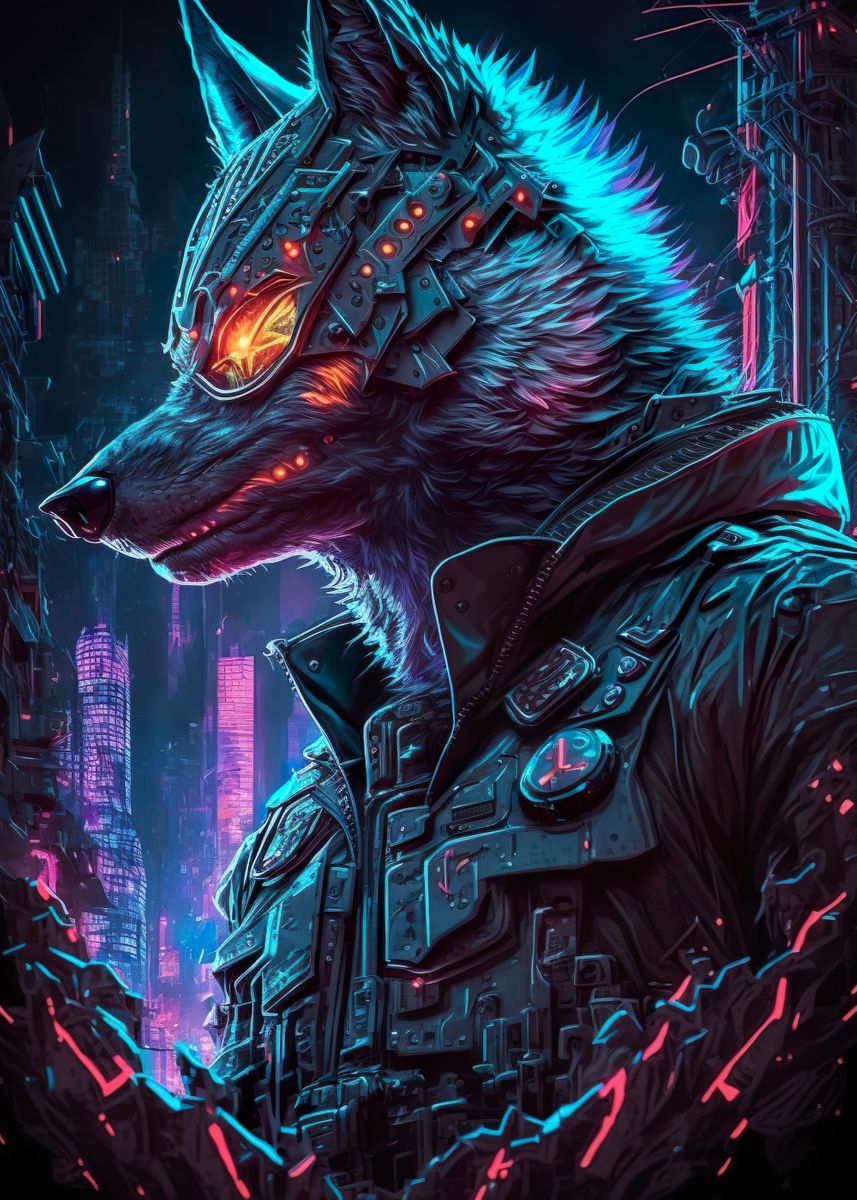 'wolf human Cyberpunk' Poster by HUMANIMAL | Displate
