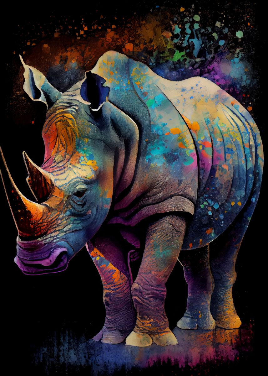 'Rhino Ink Painting' Poster, picture, metal print, paint by Scott ...