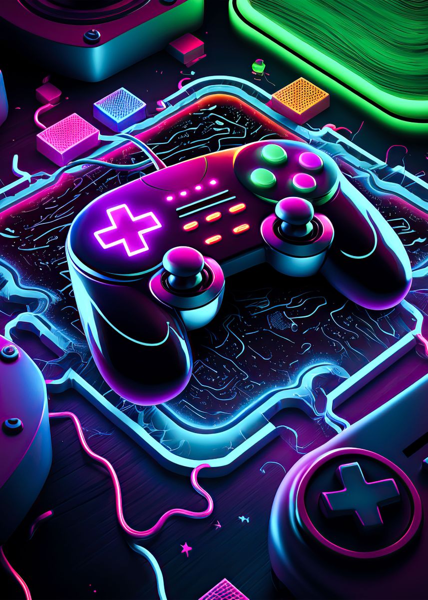 'Neon game' Poster, picture, metal print, paint by Anime Poster | Displate