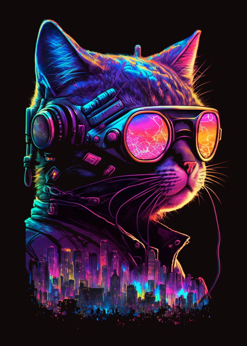 'cute cat Cyberpunk Game' Poster, picture, metal print, paint by ...