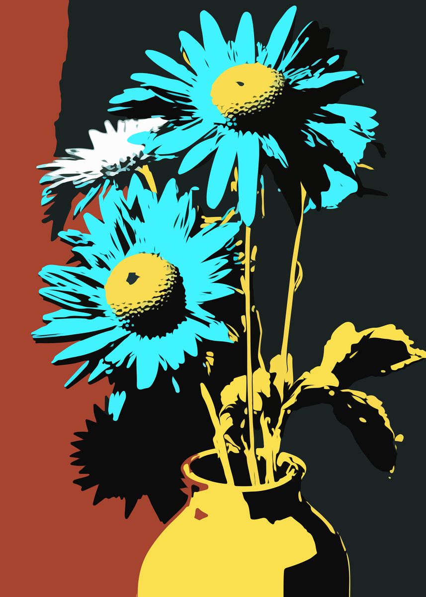 'Vase and flowers pop art' Poster by Mounier Wanjak | Displate
