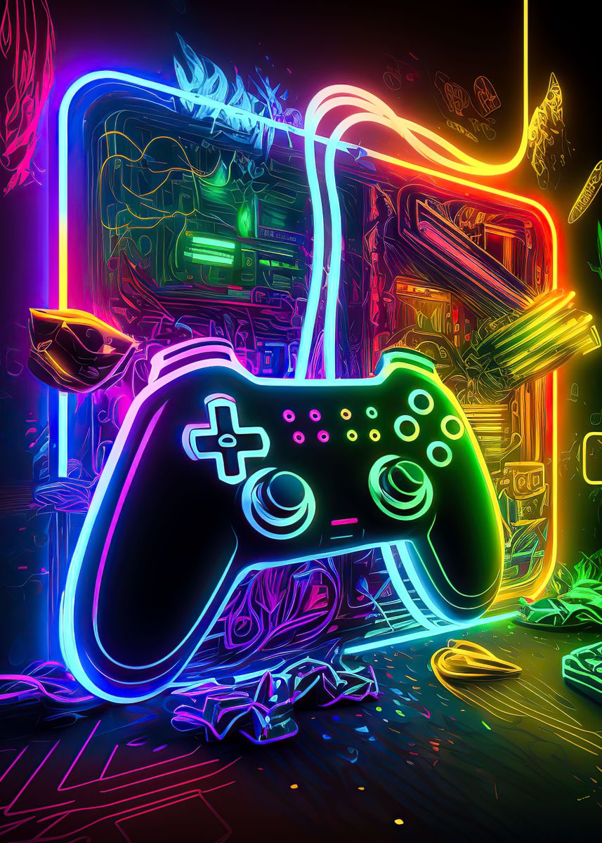 Neon Gaming ' Poster, picture, metal print, paint by GoodLifeImages
