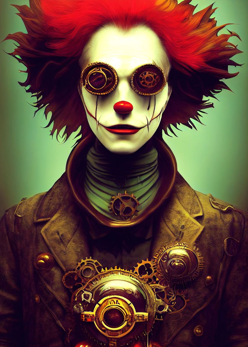 '65 Steampunk Evil Clown' Poster, picture, metal print, paint by Ralph ...