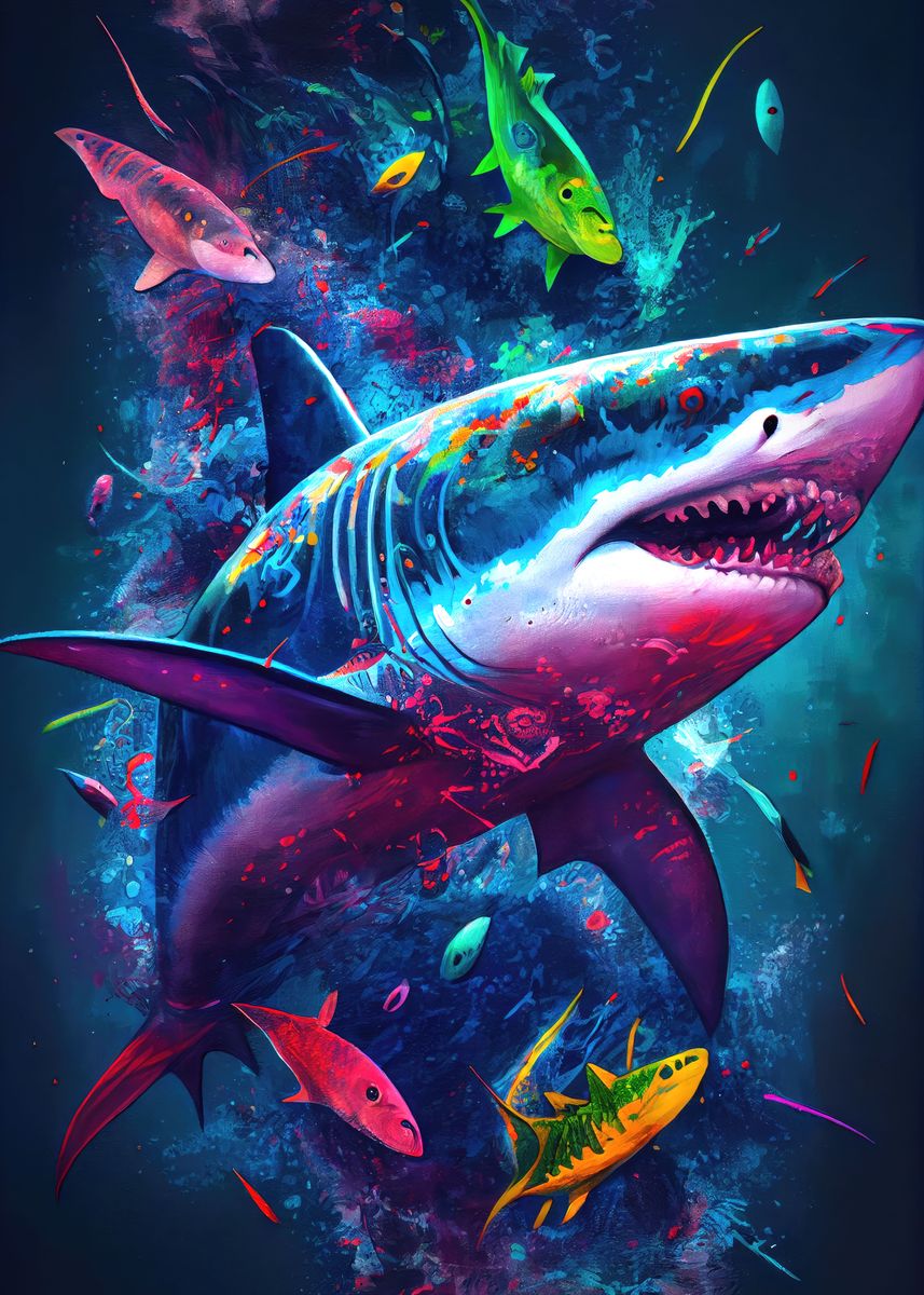 Angry Shark Digital Download Poster Art 