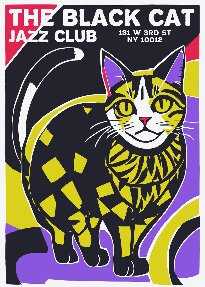 'Black Cat Jazz Club Poster' Poster, picture, metal print, paint by ...