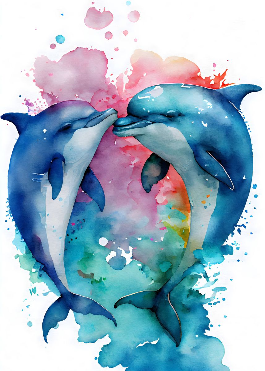 'Dolphin Couple Love Story' Poster, picture, metal print, paint by Ali ...