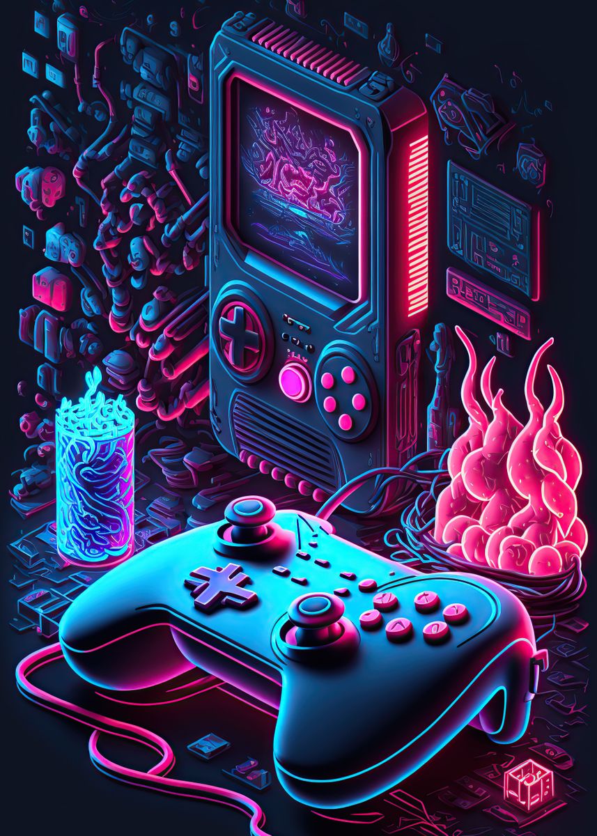 Art Poster Game Over-Neon Gaming Quote, neon gaming 