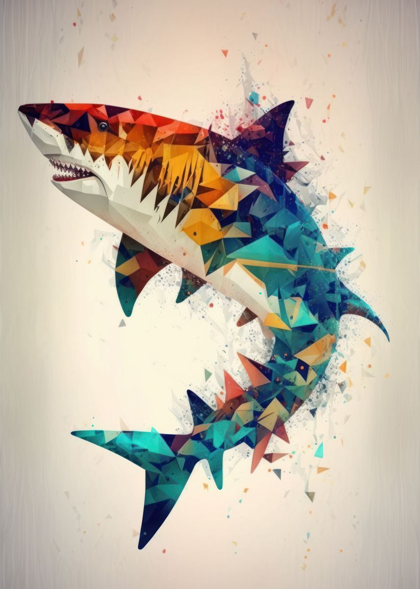 Abstract Geometric Shark Poster Picture Metal Print Paint By Usama Design Displate