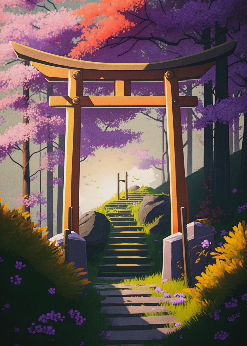 'Stairs and Torii gate' Poster, picture, metal print, paint by Muhammad ...