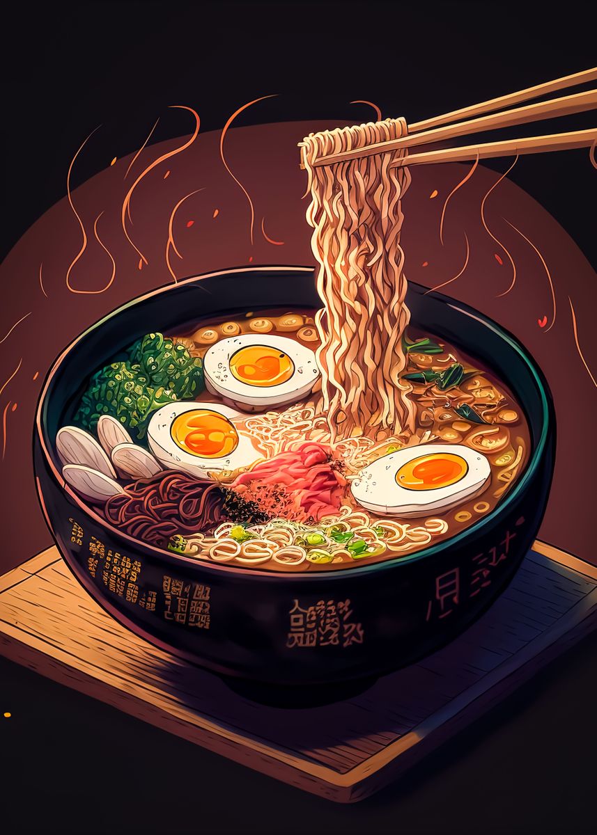 'ramen japan food' Poster, picture, metal print, paint by Daniaal ...