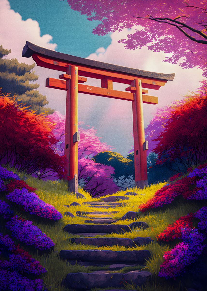 'Colorfull Gardn Torii gate' Poster, picture, metal print, paint by ...