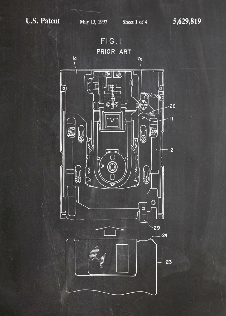 'floppy disk patent 1997' Poster, picture, metal print, paint by