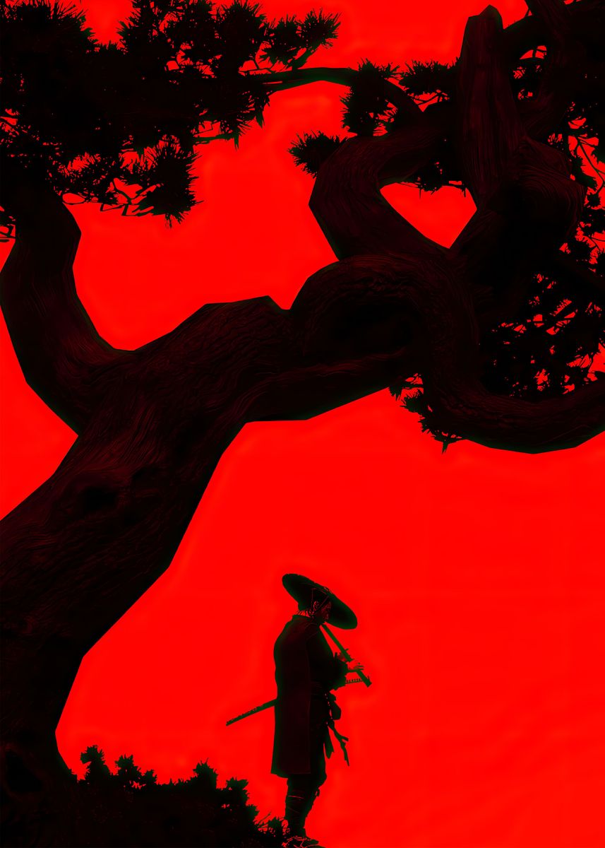 Samurai Silhouette Red Art Poster Picture Metal Print Paint By Lunaxys Artwork Displate