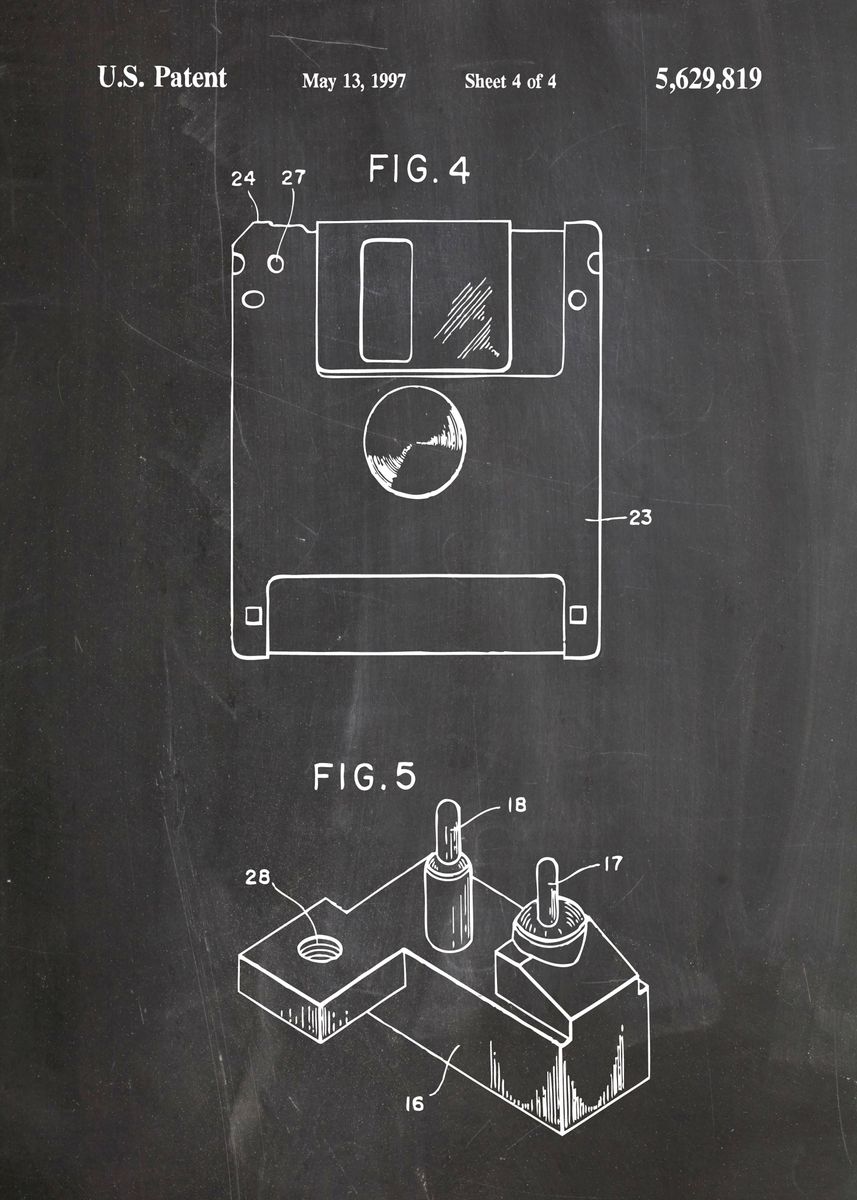 'floppy disk patent 1997' Poster, picture, metal print, paint by