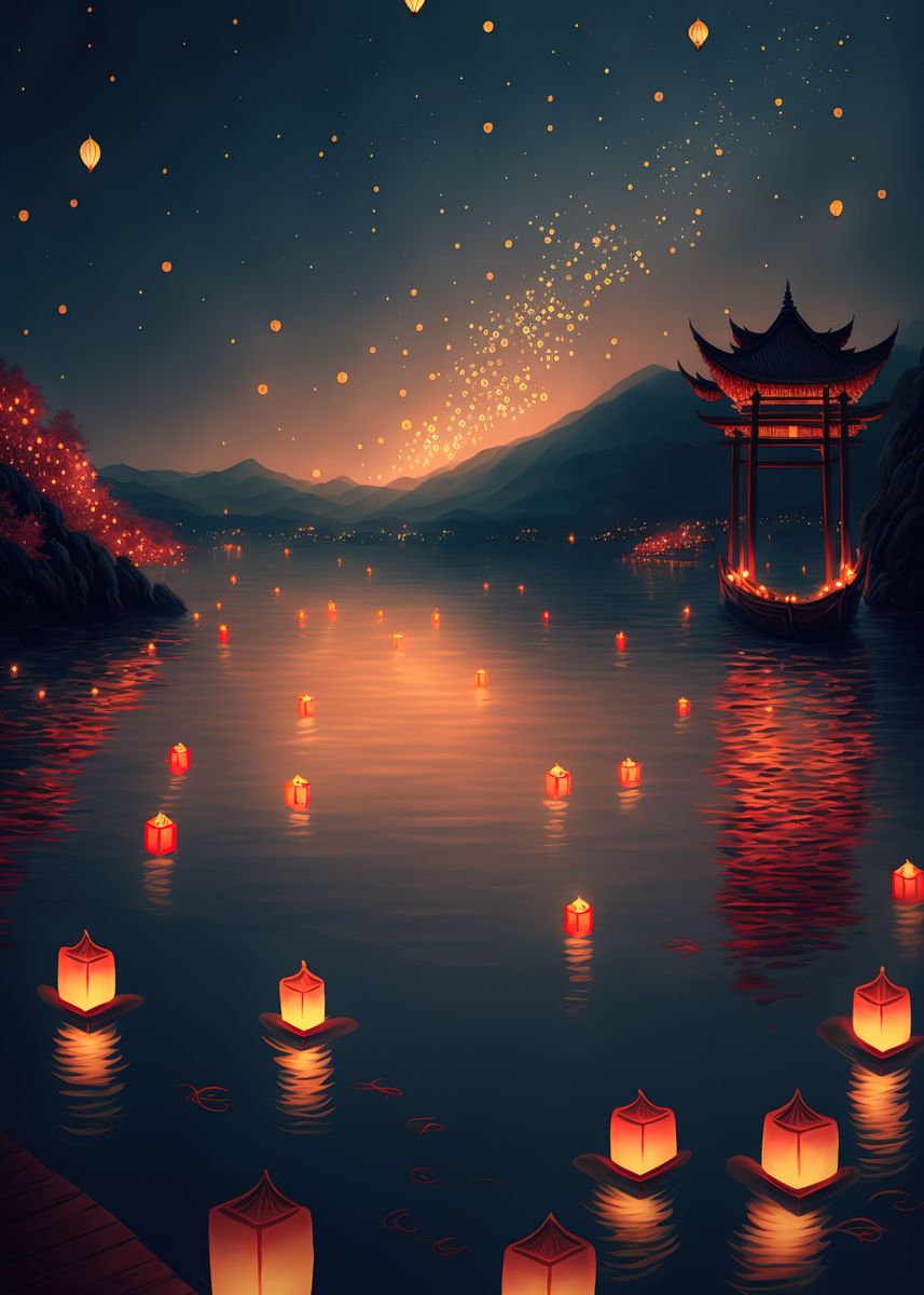 'glowing paper lanterns ' Poster, picture, metal print, paint by Elysia ...