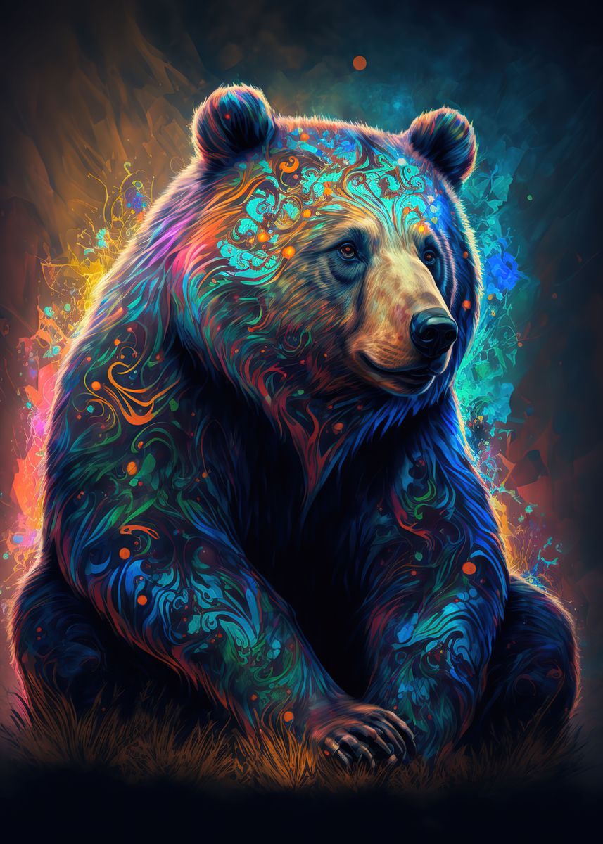 'bear galaxy' Poster, picture, metal print, paint by Silhouette Anime ...