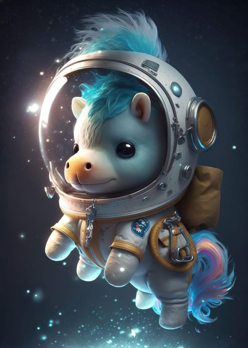 'Astronaut Space Pony Horse' Poster, picture, metal print, paint by