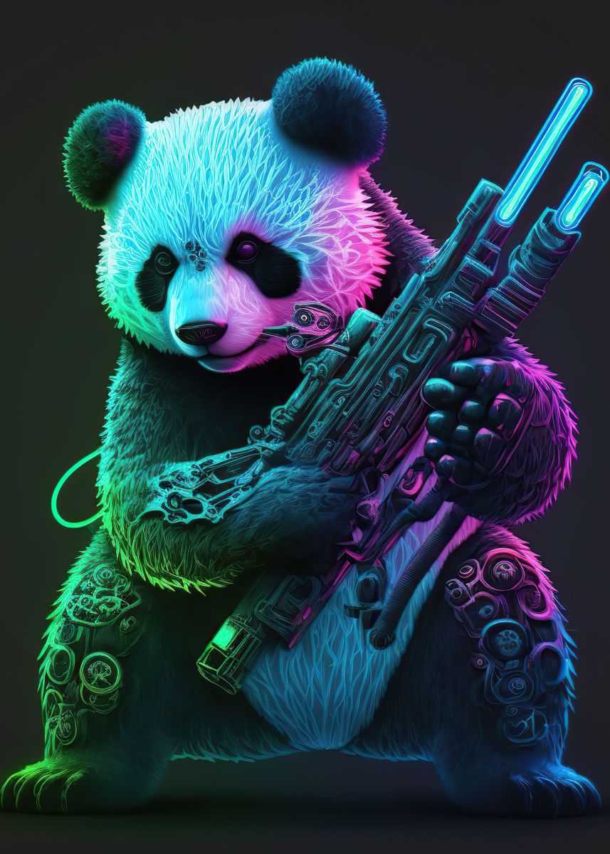 'Panda neon' Poster, picture, metal print, paint by Sohail Rees | Displate