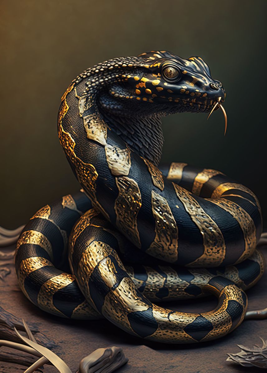 King Snake Black Gold Poster Picture Metal Print Paint By Zake japanese-trainer-pokemon-cards-worth-money-sale-prices-www