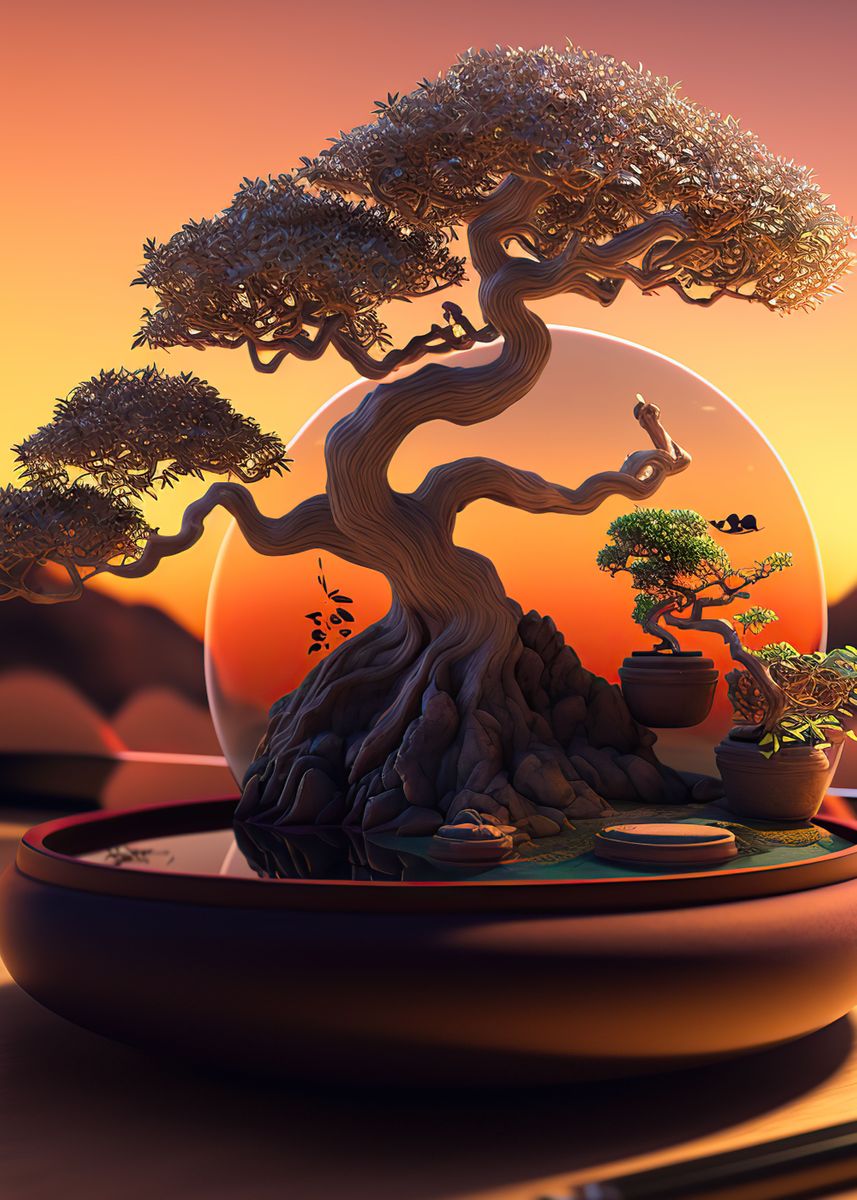 'bonsai sunset' Poster by Aron Sellers | Displate