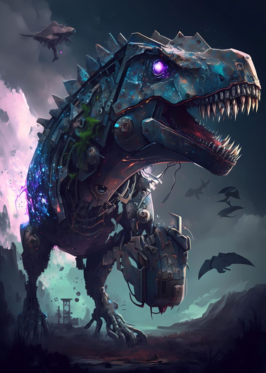 ‘TRex Fairy tale world’ Poster, picture, metal print, paint by Amely