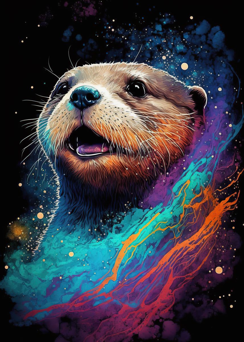 'Otter neon' Poster, picture, metal print, paint by paxtonronalda ...