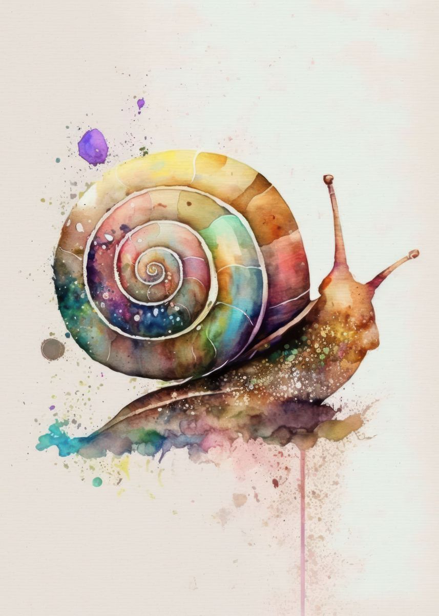'Snail Art Watercolor' Poster, picture, metal print, paint by Usama