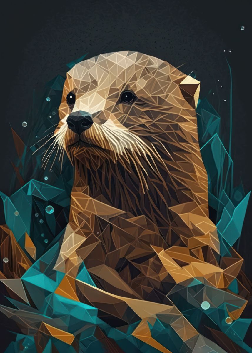 'Geometric Otter Design' Poster, picture, metal print, paint by Usama ...