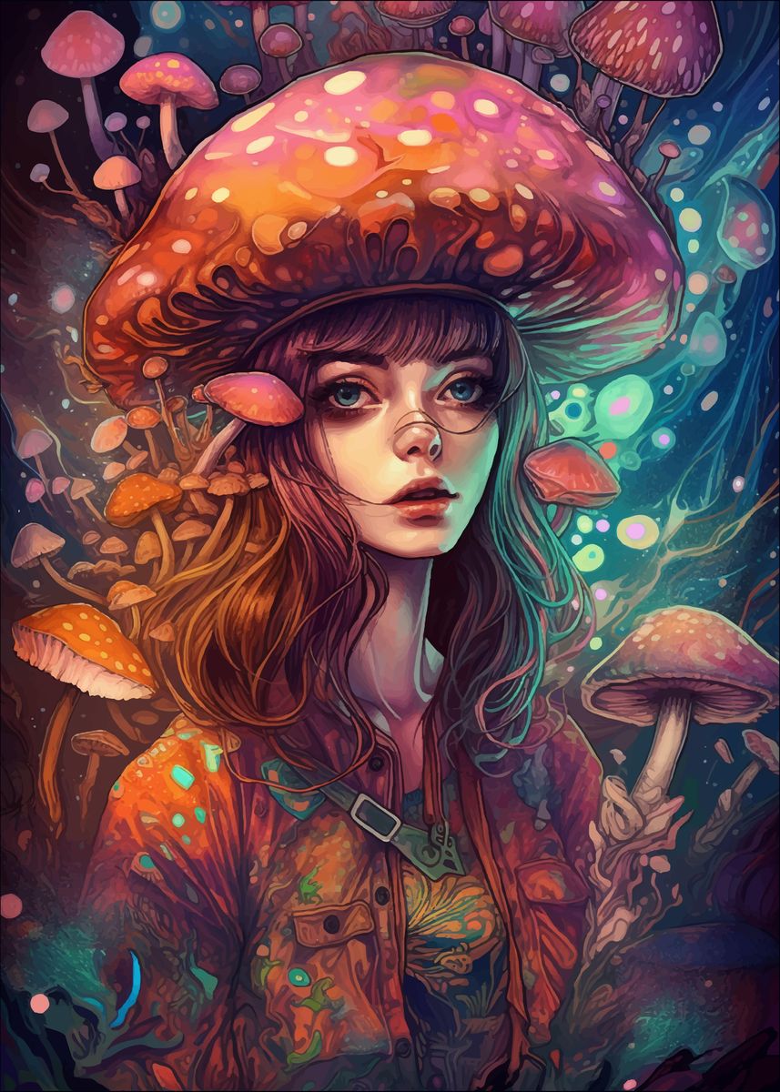 'Anime Mushroom Girl' Poster, picture, metal print, paint by PxL | Displate