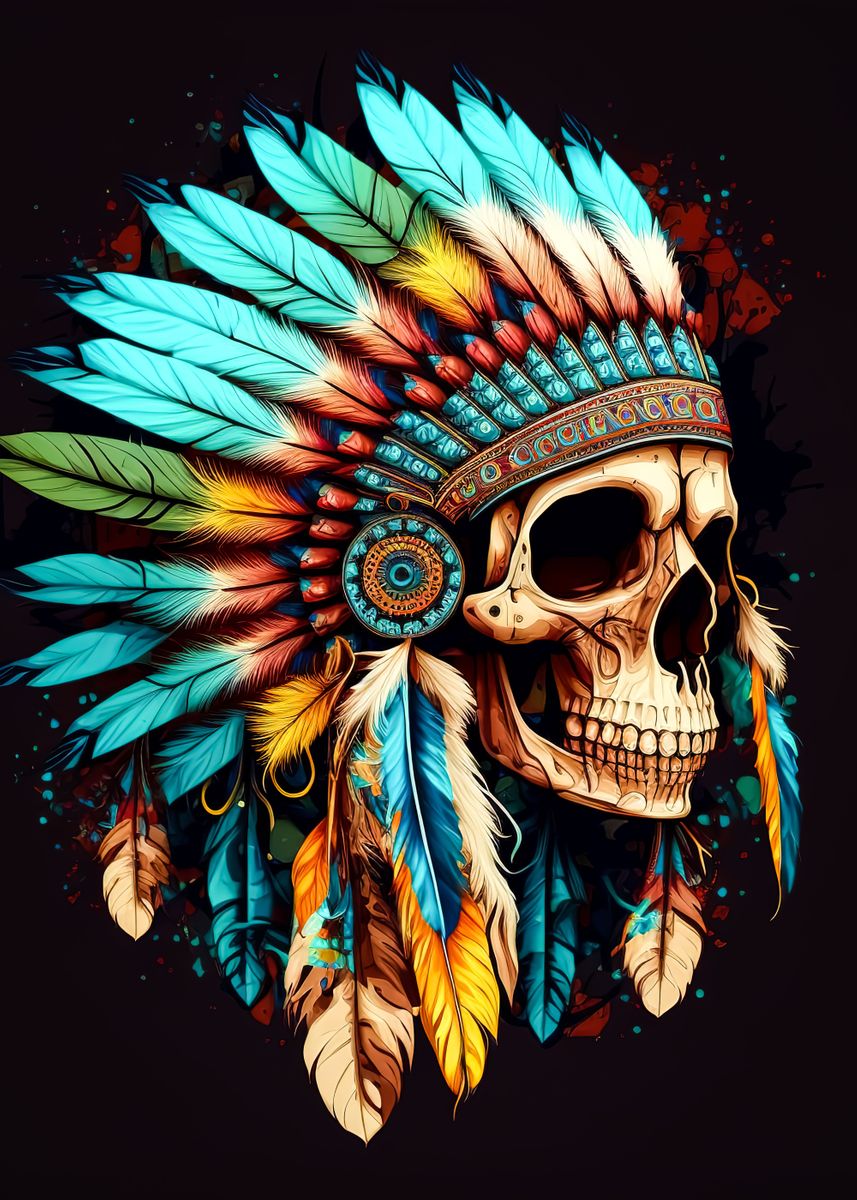 Native skull warrior' Poster, picture, metal print, paint by