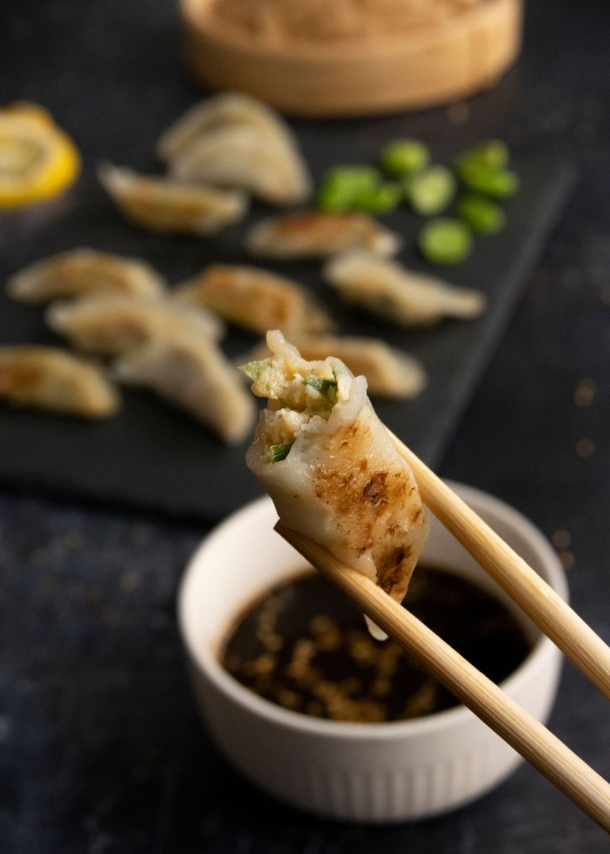 'Chicken and Edamame gyoza' Poster by Camilla Kutna Displate