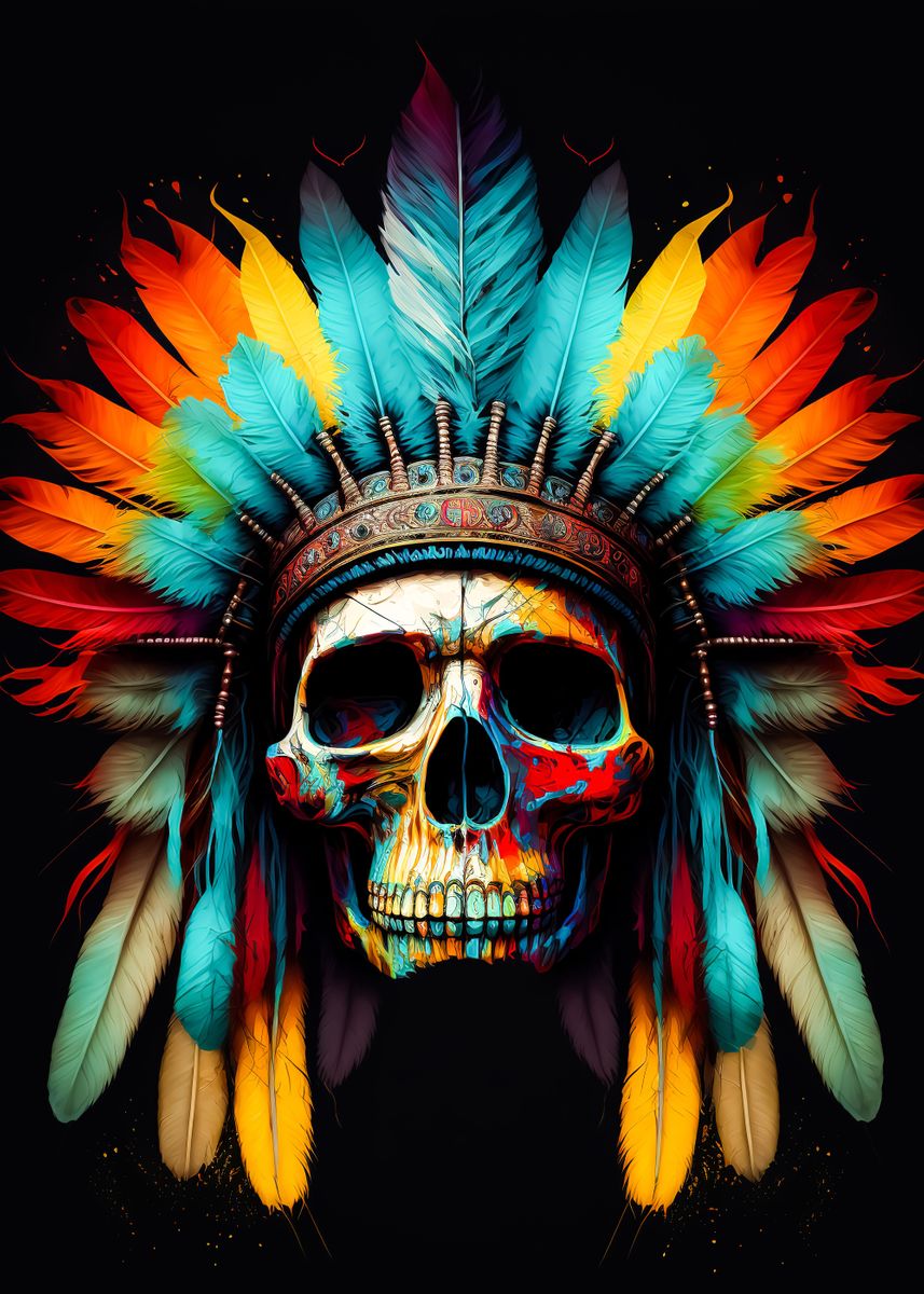 'Indian Skull ' Poster, picture, metal print, paint by Coral Blackwell ...