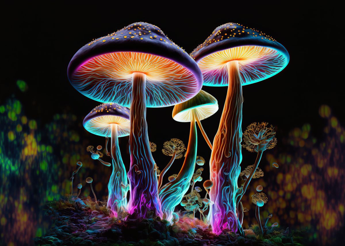 'Mushrooms colorful' Poster by Silhouette Anime Art | Displate