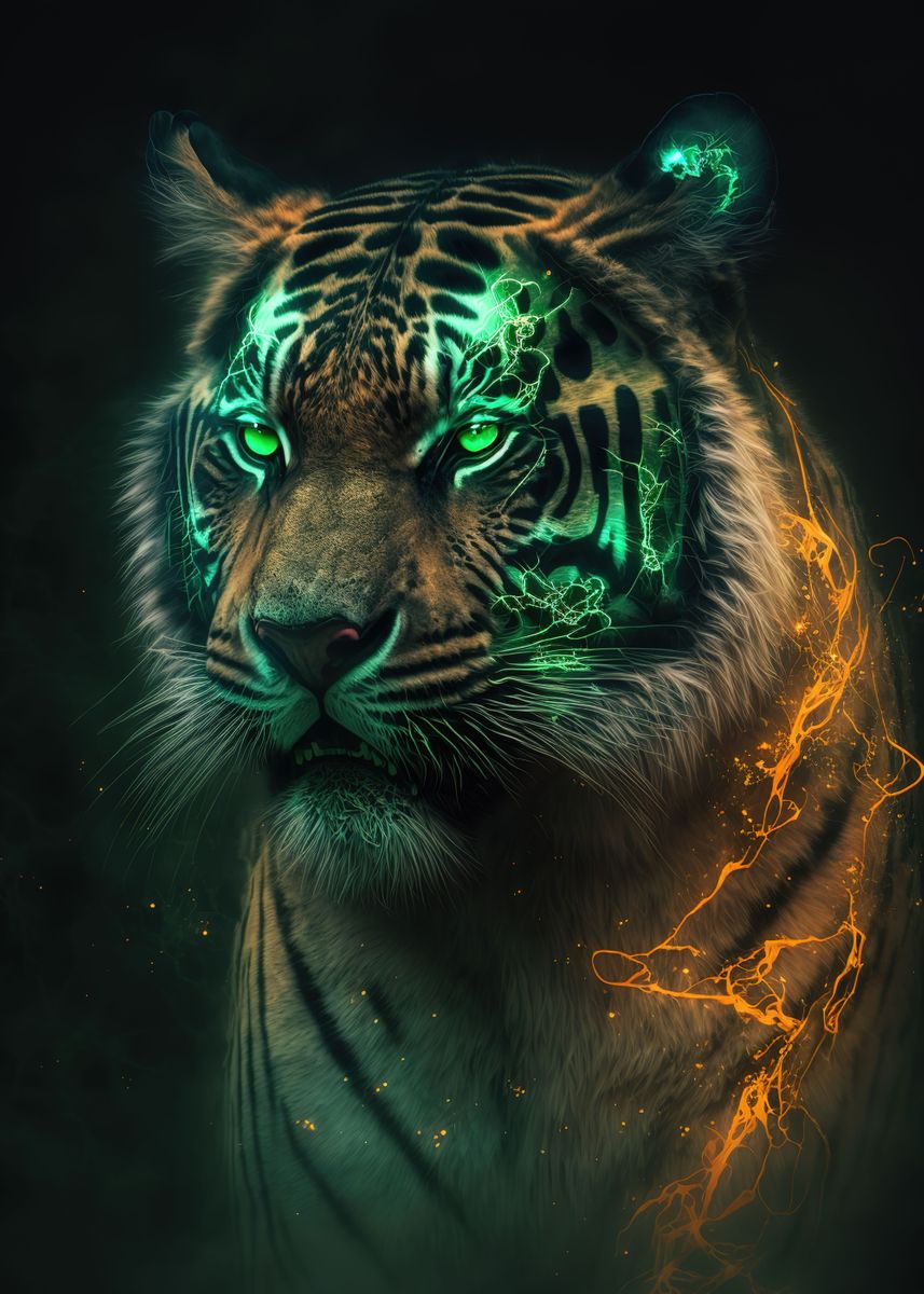 'neon tiger ' Poster, picture, metal print, paint by King Kean | Displate