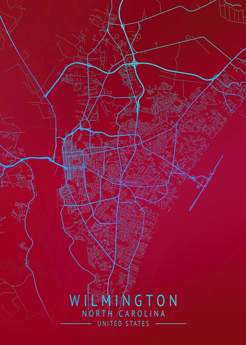 'Wilmington USA City Map' Poster, picture, metal print, paint by Gigi ...