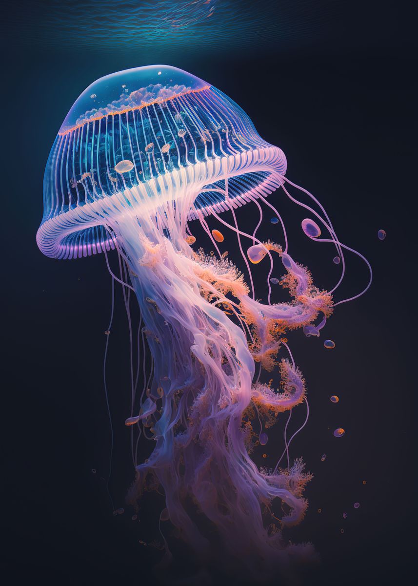 'neon jellyfish' Poster, picture, metal print, paint by Elysia | Displate