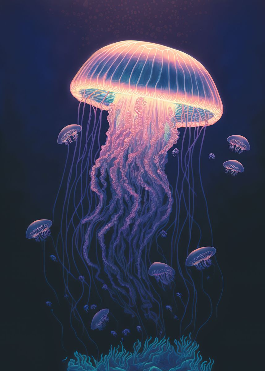 'neon jellyfish' Poster by Elysia | Displate