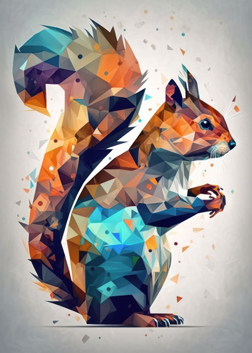 Geometric Squirrel 'Geometric Squirrel' Poster, picture, metal print, paint by Usama ...