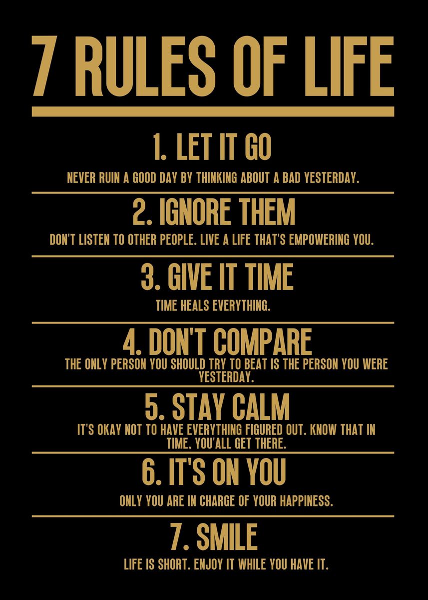 '7 Rules Of Life' Poster, Picture, Metal Print, Paint By Yess 