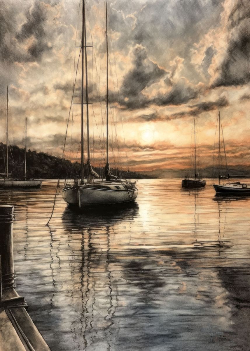 'Charcoal Sailboat Print' Poster, picture, metal print, paint by Steel