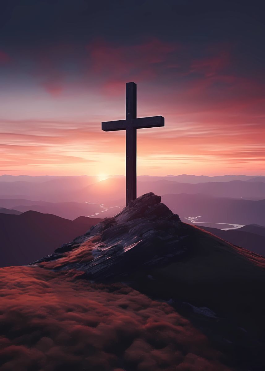 'Christian Cross Sunset 4' Poster, picture, metal print, paint by ...