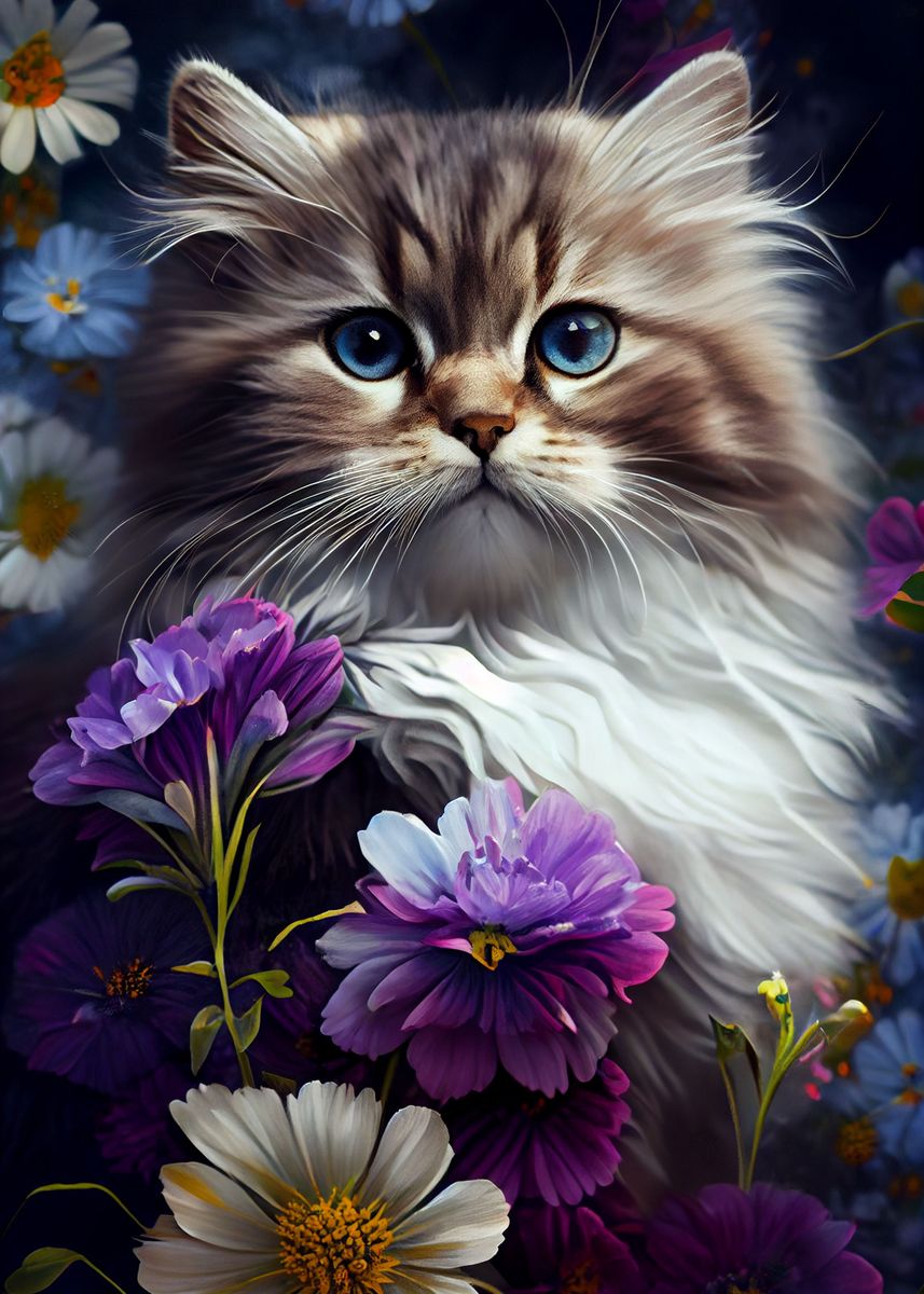 'Cat Flowers' Poster by DecoyDesign | Displate