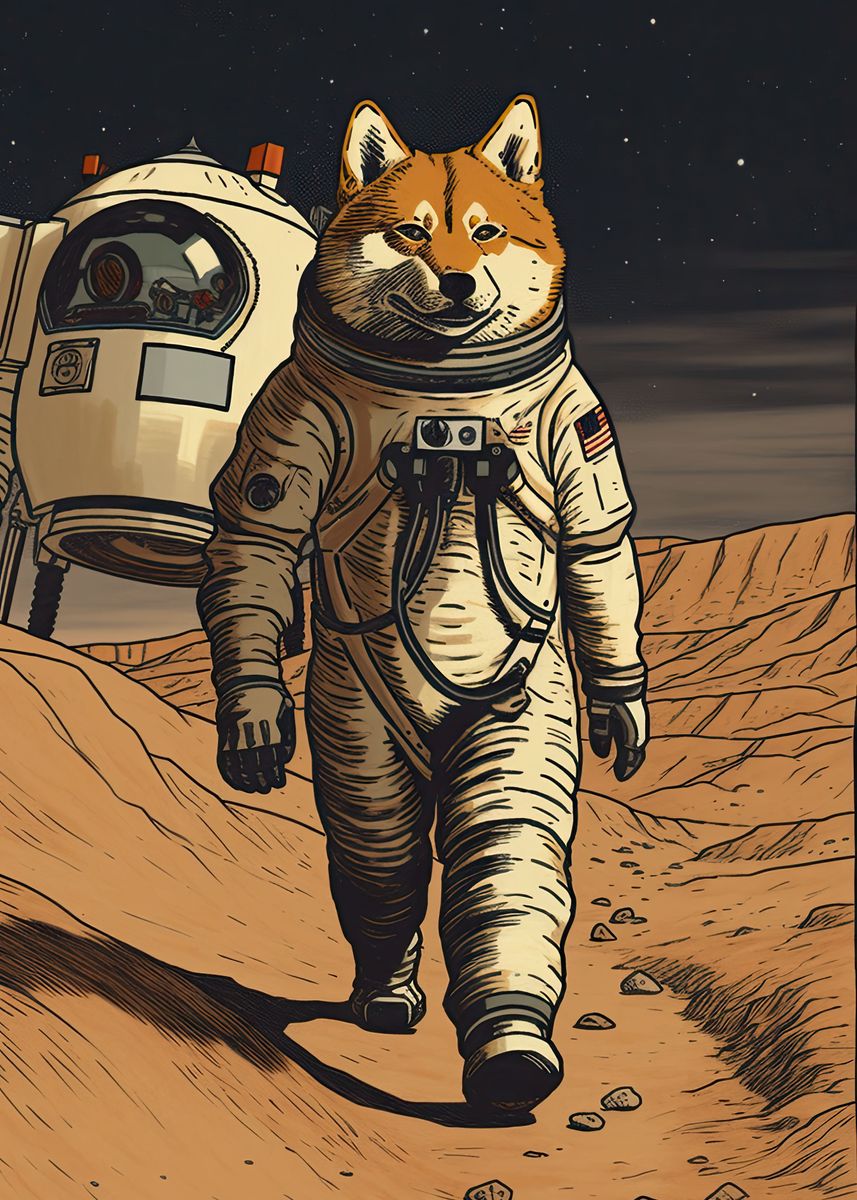 'Shiba Inu Astronaut Mars' Poster, picture, metal print, paint by