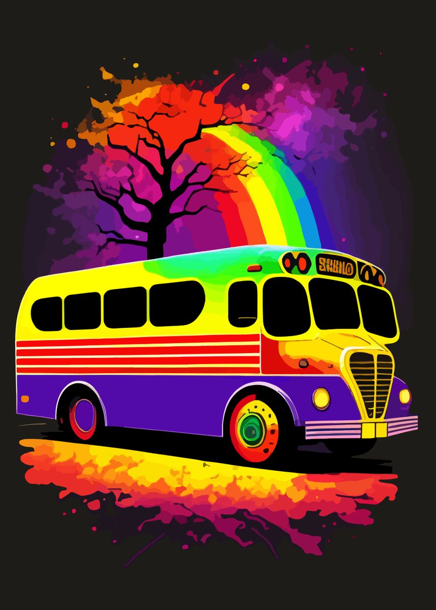 Rainbow School Bus Poster Picture Metal Print Paint By Arthur Yosh