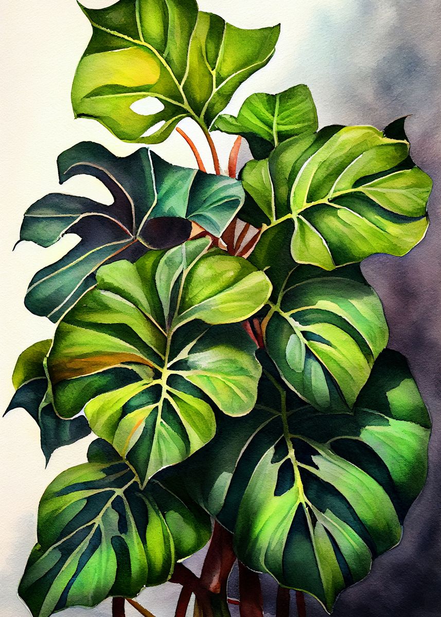 'Philodendron plant art' Poster, picture, metal print, paint by JBJart