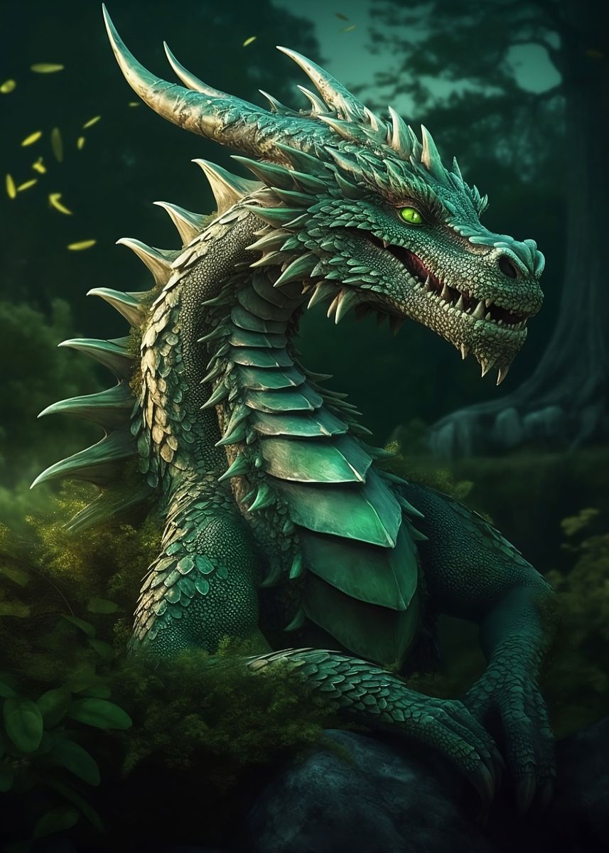 'Green Emerald Dragon' Poster, picture, metal print, paint by Pixaverse ...