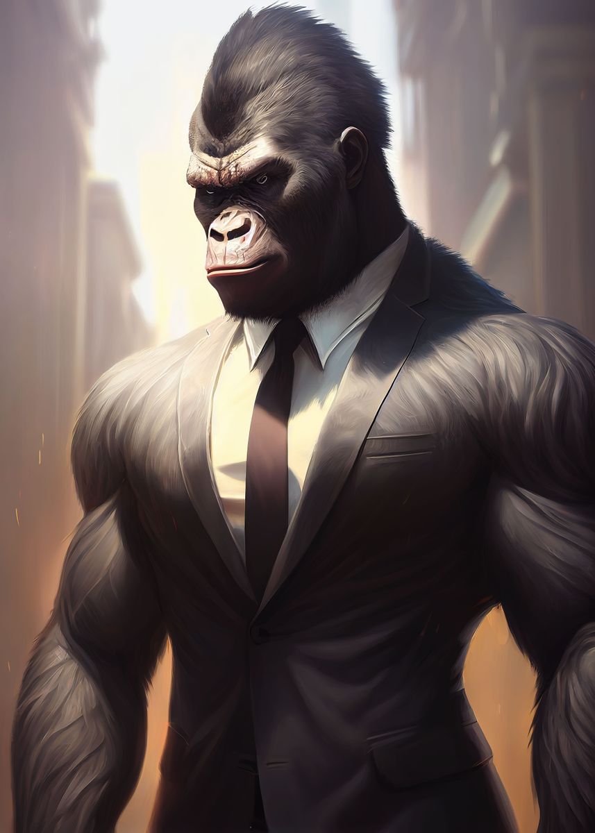 'Gorilla Suit Animal' Poster, picture, metal print, paint by Whimsical Animals Displate