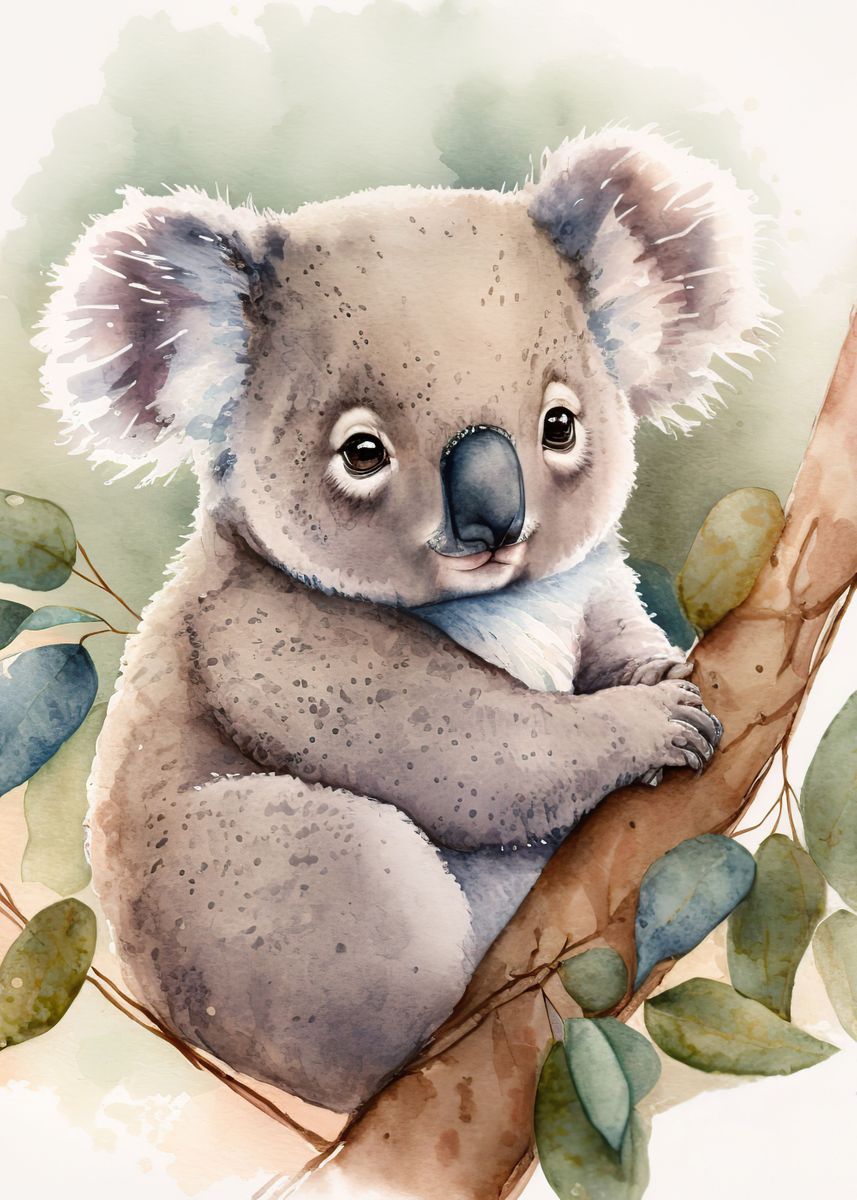 'Koala watercolor ' Poster, picture, metal print, paint by Desiree ...