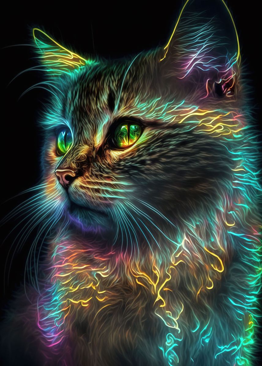 'Colorful Neon Cat' Poster by MAD SPACE | Displate